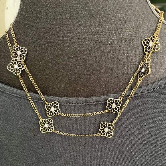 NWT Whimsical necklace in antique brass with aurora borealis crystals - Picture 2 of 5